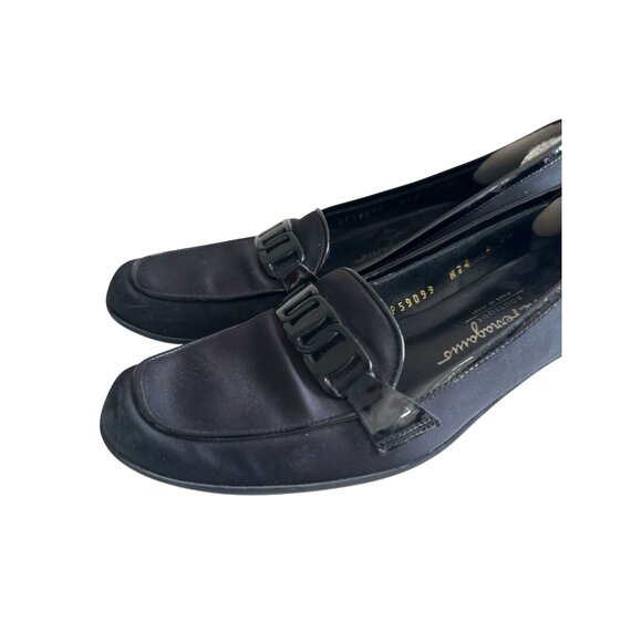 SALVATORE FERRAGAMO Black Fabric Logo Loafers Size 7 - Picture 2 of 14